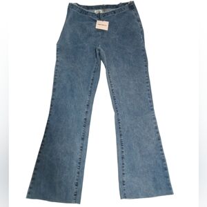 Superdown Isabella Distressed Flare Medium Blue Wash Frayed Hem Jeans Size 29/8